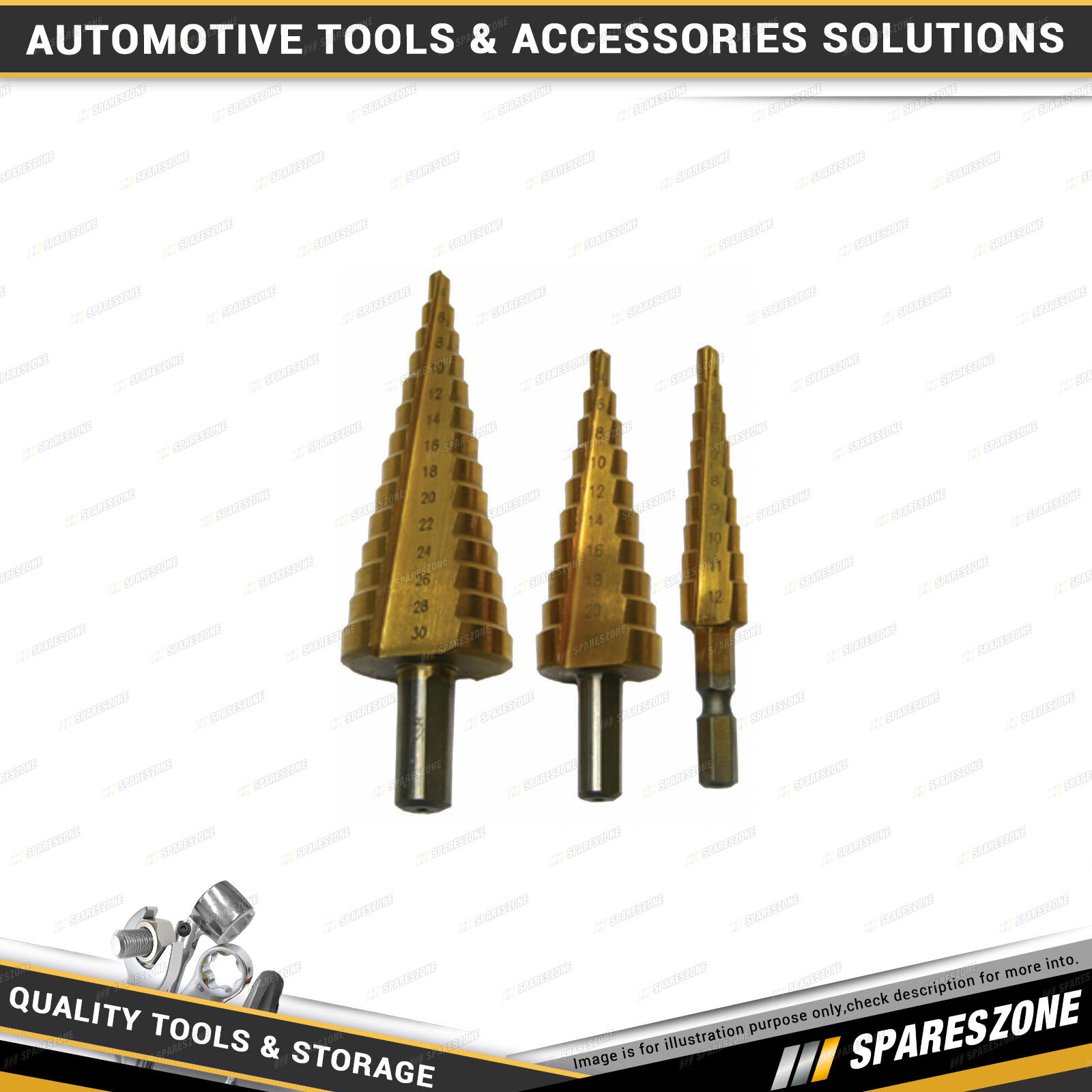 3 Pcs of PK Tool Step & Hole Drill Set Multiple Sizes Step Drills