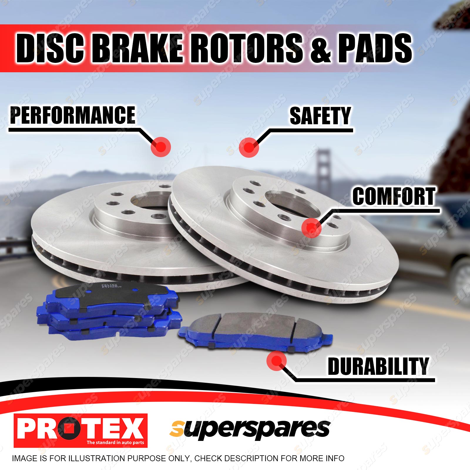 Front Protex Disc Brake Rotors + Brake Pads for JEEP Wrangler TJ  6Cyl  97-