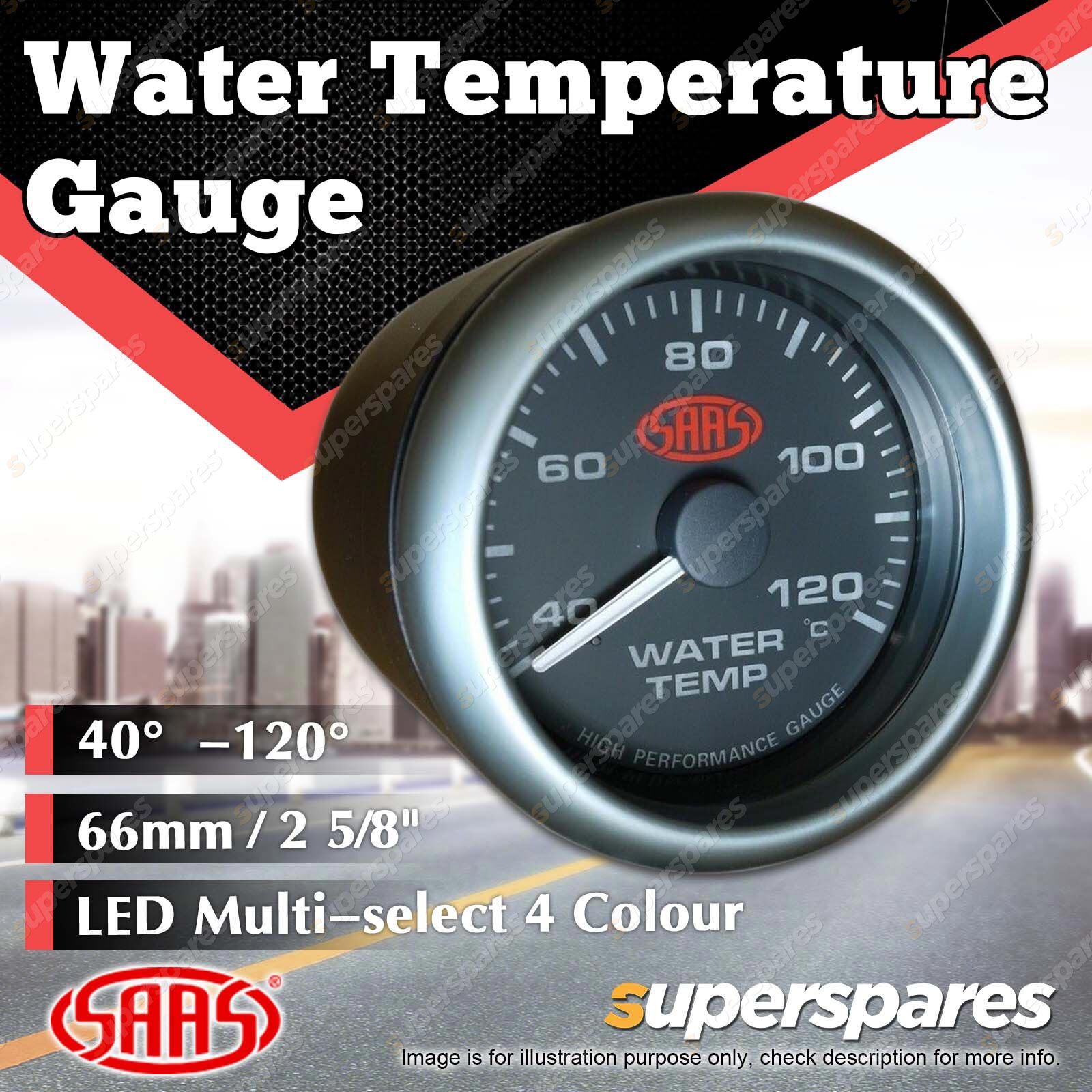 SAAS Water Temp Gauge 40 Degree 120 Degree 66mm 25/8" Black Muscle