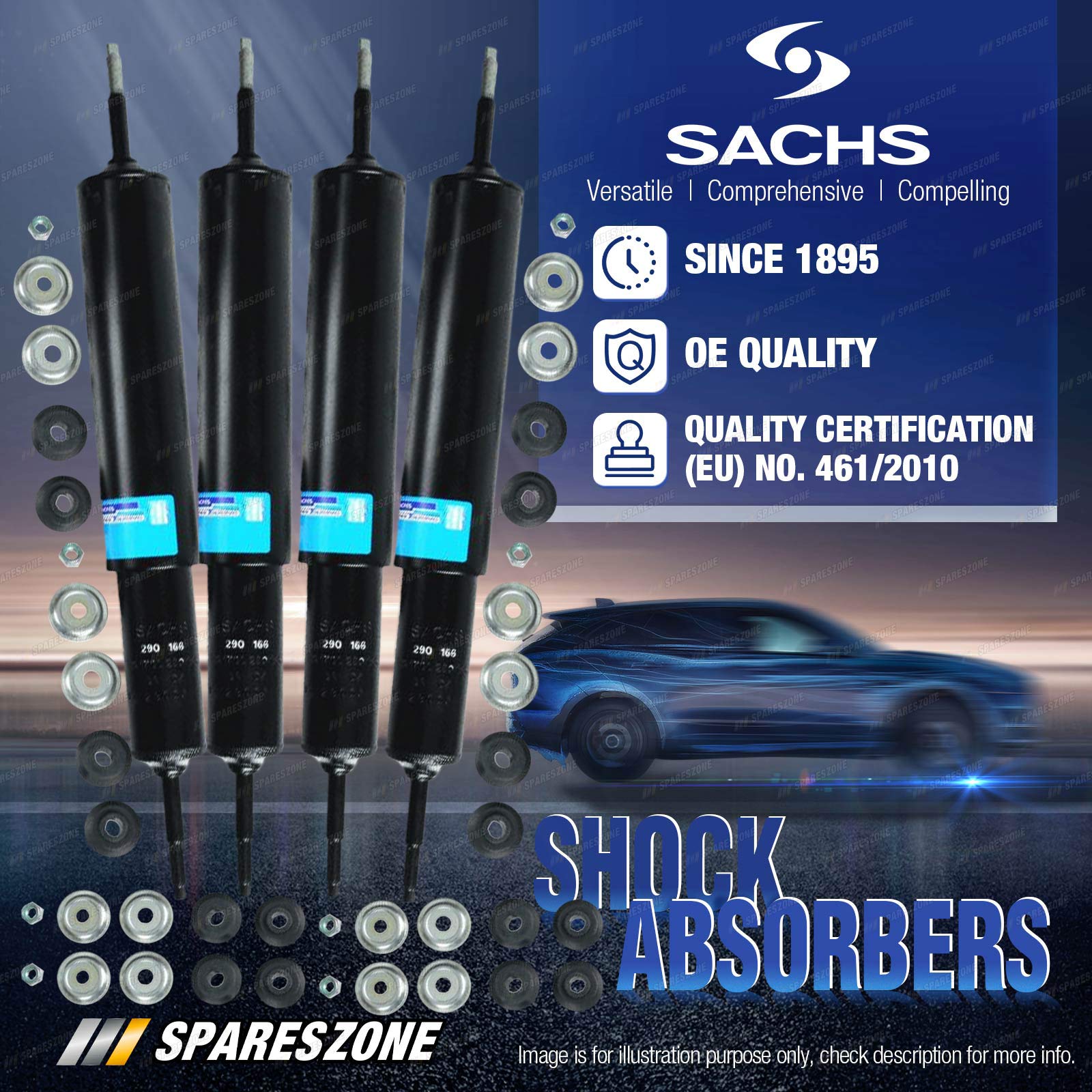 Front + Rear Sachs Shock Absorbers for Fiat 126 500 Sedan Wagon 07/6220