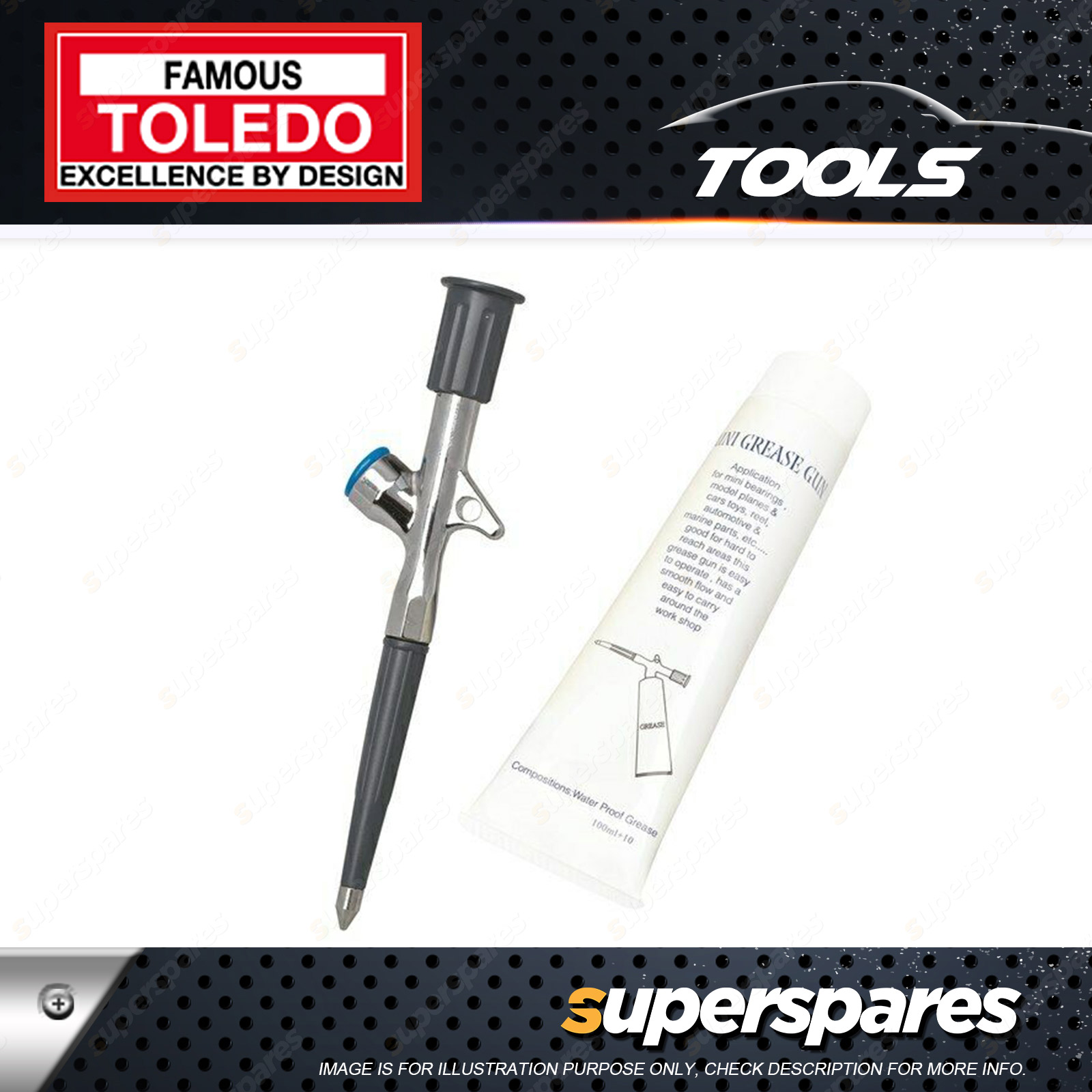 Toledo 100g Mini Push Type Grease gun with grease tube 180mm Length