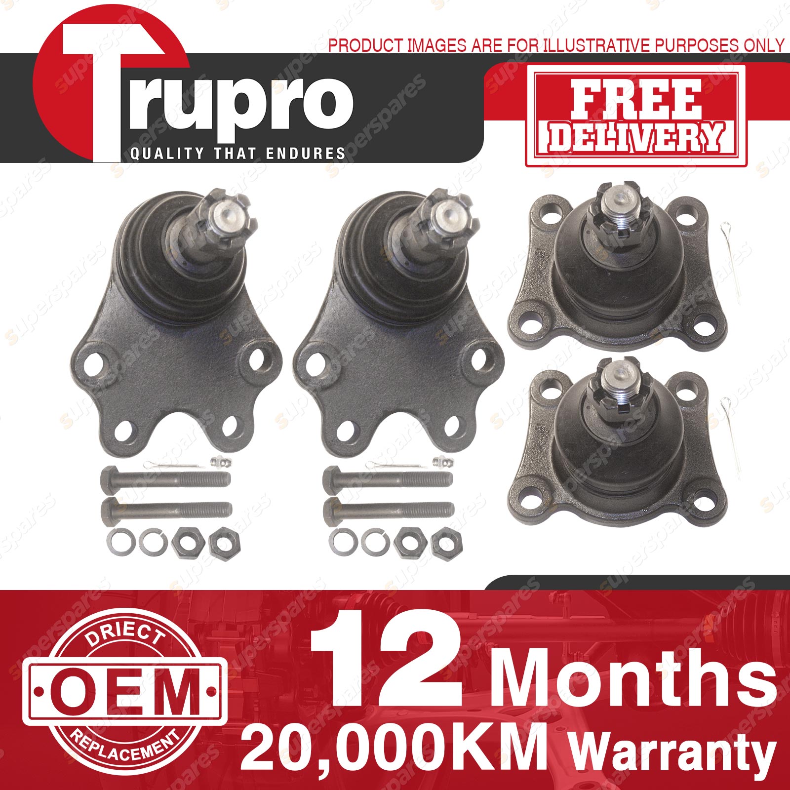 4 Pcs Lower+upper Ball Joints for TOYOTA HIACE KZH LH RZH 100 110 120