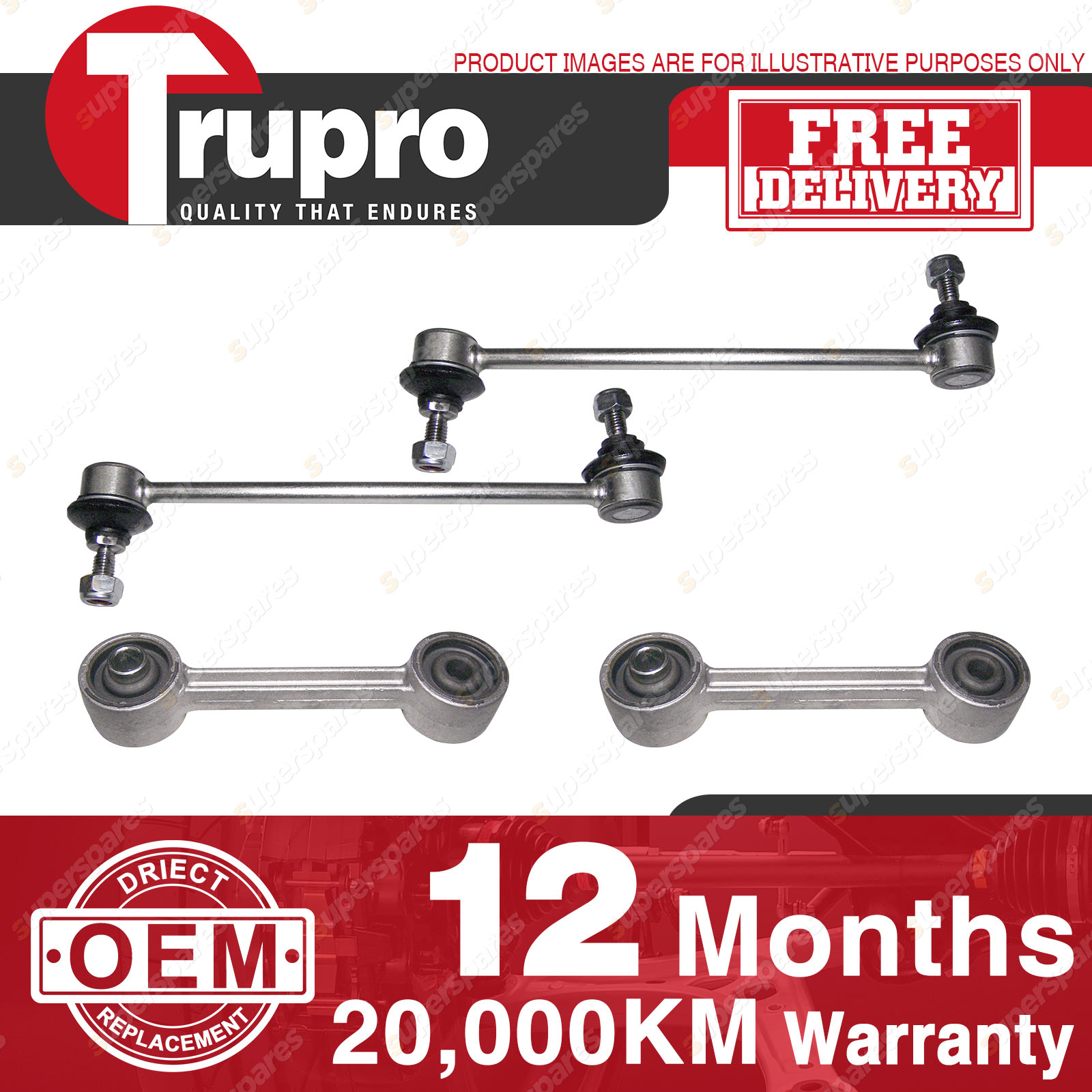 4 Pcs Trupro Front+Rear Sway Bar Links for BMW E285 SERIES 8187 TruPro