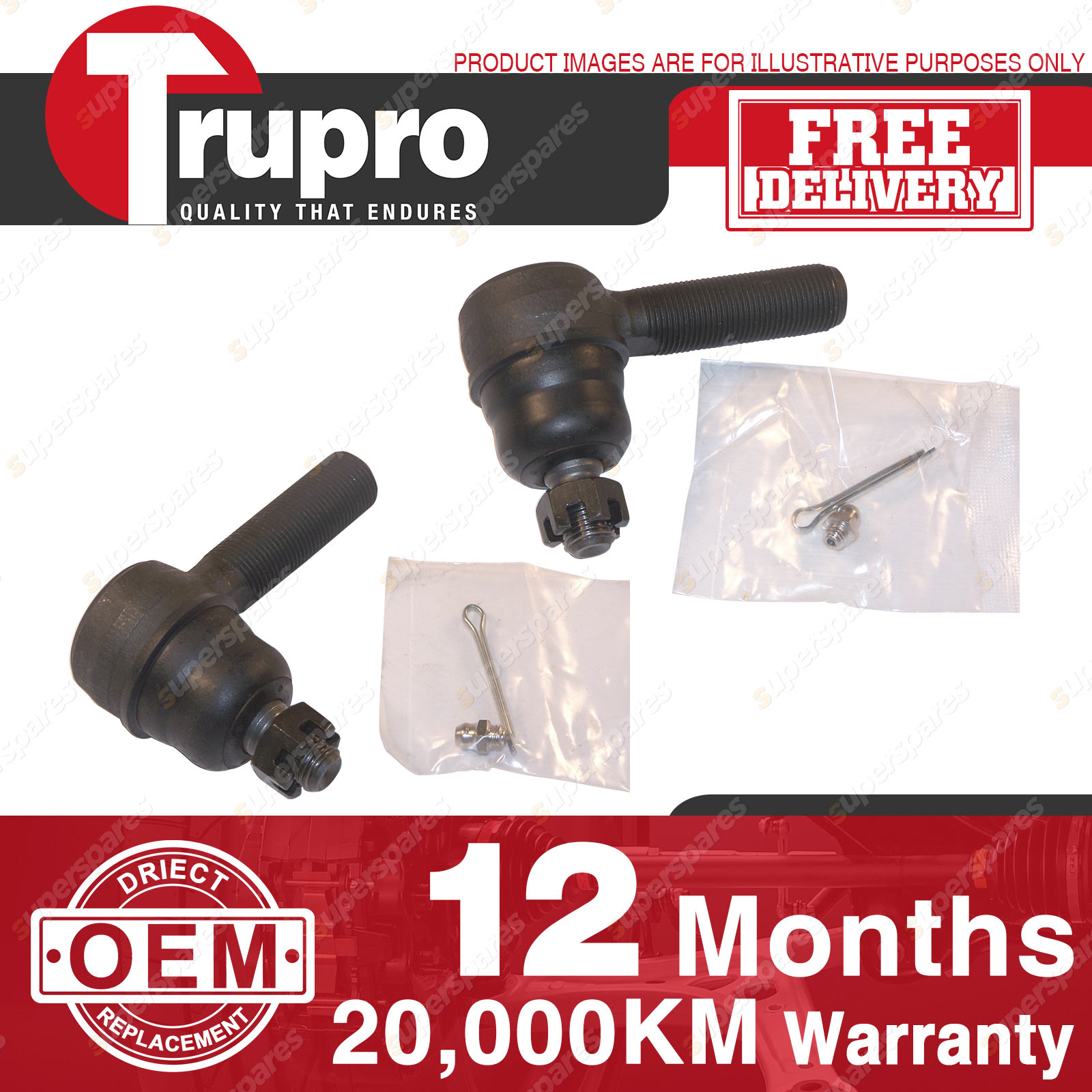 2 Pcs Trupro LH+RH Outer Tie Rod End for JEEP CJ5 CJ6 CJ7 CJ8 8286 TruPro
