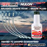4 F+R Braided Brake Hoses + Nulon Fluid for Toyota Hilux KUN26 VSC 2"-3" Lift