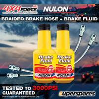 2 Fr Braided LH+RH Brake Hoses + Nulon Fluid for Ford Ranger PX 3.2 litre 11-16