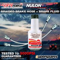 2 Fr Braided LH+RH Brake Hoses + Nulon Fluid for Toyota Hilux KUN36 TGN26 TGN36