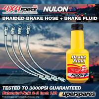 4 F+R Braided Brake Hoses + Fluid for Mitsubishi Pajero NS NT NW NX 2"-3" Lift