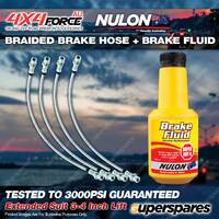 4 F+R Braided Brake Hoses + Nulon Fluid for Mitsubishi Pajero NS NT 3"-4" Lift