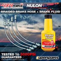 4 F+R Braided Brake Hoses + Nulon Fluid for Mitsubishi Pajero NM NP 99-06