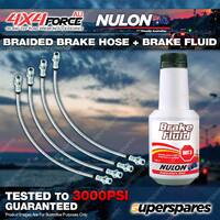 4 F+R Braided Brake Hoses + Nulon Fluid for Toyota Hilux KUN26 04-on With VSC