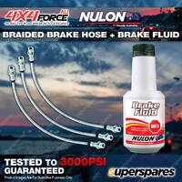 3 F+R Braided Brake Hoses + Nulon Fluid for Toyota Landcruiser LJ70 RJ70 90-93