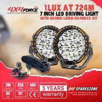 7 Inch LED Round Driving Lights Offroad Headlight + Wiring Loom Harness Kit