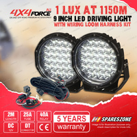 9 Inch LED Round Driving Lights Offroad Headlight + Wiring Loom Harness Kit