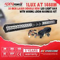 4X4FORCE 32 Inch Double Row Laser Osram LED Light Bar & Wiring Loom Harness Kit