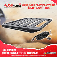 4X4FORCE 135x125cm AL-Alloy Roof Rack Flat Platform with LED Light Bar Universal