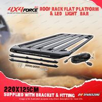 220x125cm Roof Rack Flat Platform & LED Light Bar for Mitsubishi Pajero V97 V98