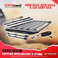 220 x 125cm Roof Rack Platform with Light Bar & Rails for Ford Everest 22-on