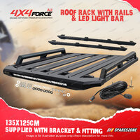 4X4FORCE 135x125cm Roof Rack Flat Platform & Light Bar & Rails for Universal Ute
