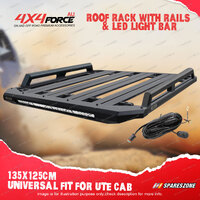 4X4FORCE 135x125cm Roof Rack Flat Platform & Light Bar & Rails for Universal Ute