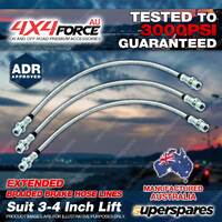 3x F + R Braided Brake Hoses for Toyota Hilux KUN26 KUN25 GGN25 04-on 3"-4" Lift