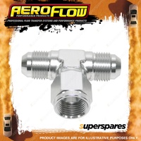 Aeroflow -12AN Tee Coupling Pipe Fitting Female On Side Silver Finish