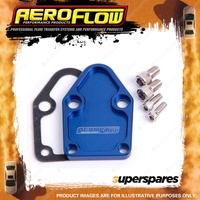 Aeroflow Brand Billet Fuel Pump Block-Off Plate - Blue Suit SB Chevy