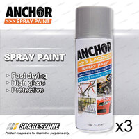 3 x Anchor Silver Lacquer Spray Paint 300 Gram Versatile Aerosol Coating