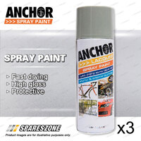 3 x Anchor Executive Grey Lacquer Spray Paint 300Gram Versatile Aerosol Coating