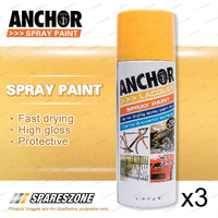 3 x Anchor Mustard Yellow Lacquer Spray Paint 300Gram Versatile Aerosol Coating