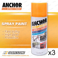 3 x Anchor Orange Lacquer Spray Paint 300 Gram Versatile Aerosol Coating