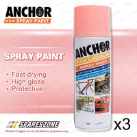 3 x Anchor Pink Lacquer Spray Paint 300 Gram Versatile Aerosol Coating