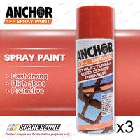 3 x Anchor Red Oxide Primer Lacquer Spray Paint 300 Gram Aerosol Coating