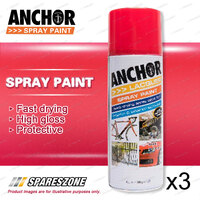 3 x Anchor Monsa Red Lacquer Spray Paint 300 Gram Versatile Aerosol Coating