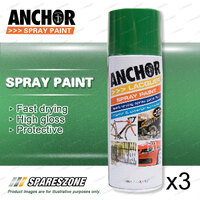 3 x Anchor Green Lacquer Spray Paint 300 Gram Versatile Aerosol Coating