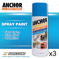 3 x Anchor Mid Blue Lacquer Spray Paint 300 Gram Versatile Aerosol Coating