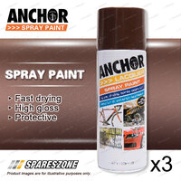3 x Anchor Brown Lacquer Spray Paint 300 Gram Versatile Aerosol Coating