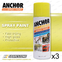 3 x Anchor Lime Green Lacquer Spray Paint 300 Gram Versatile Aerosol Coating