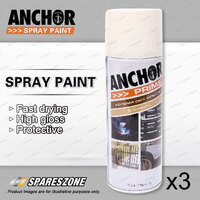 3 x Anchor Primer White Lacquer Spray Paint 300 Gram Versatile Aerosol Coating