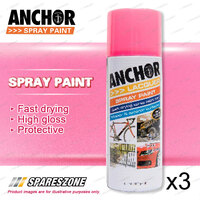 3 x Anchor Fluorescent Pink Lacquer Spray Paint 300 Gram Aerosol Coating