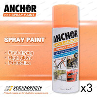 3 x Anchor Fluorescent Orange Lacquer Spray Paint 300 Gram Aerosol Coating