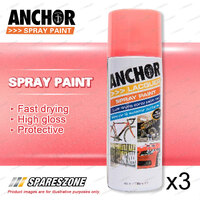 3 x Anchor Fluorescent Red Lacquer Spray Paint 300 Gram Aerosol Coating