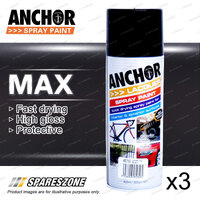 3 x Anchor Sparkling Black Lacquer Spray Paint 300 Gram Aerosol Coating