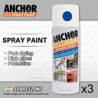 3 x Anchor Pacific Blue Lacquer Spray Paint 300 Gram Versatile Aerosol Coating