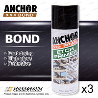 3 x Anchor Bond Etch Primer Black Paint 300 Gram For Repair On Colorbond