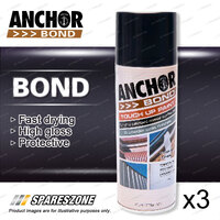 3 x Anchor Bond Monument Gunmetal Grey Paint 300 Gram For Repair On Colorbond