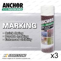3 x Anchor Line Marking White Paint 500G For Marking Lines On Various Surfaces