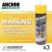 3 x Anchor Line Marking Yellow Paint 500G For Marking Lines On Various Surfaces