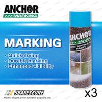 3 x Anchor Line Marking Blue Paint 500G For Marking Lines On Various Surfaces