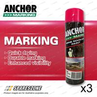 3 x Anchor Mine Marker Pink Fluorescent Non Flammable Marking Paint 400 Gram